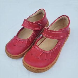 Livie & Luca Girl's Red Classic Smooth Leather Ruche Mary Jane Flat - size 11